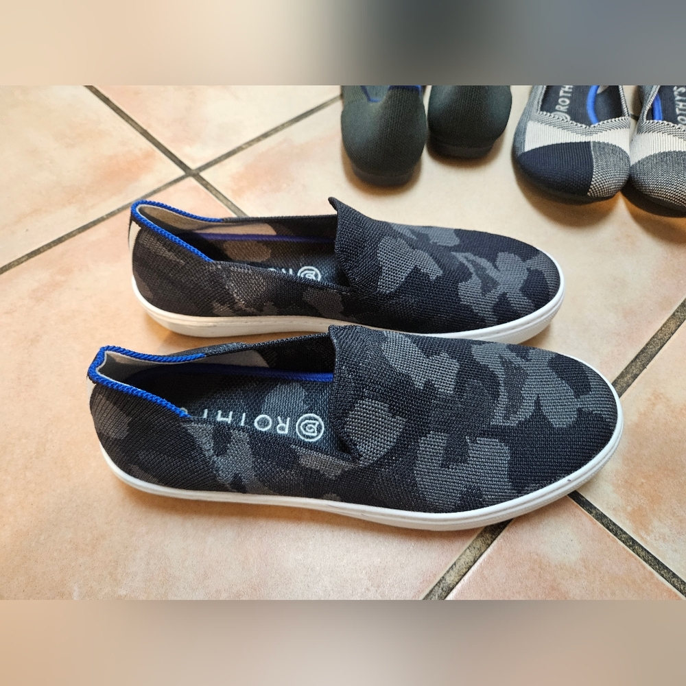 Rothy's black gray camo 7.5 slip on pull on shoes sneakers